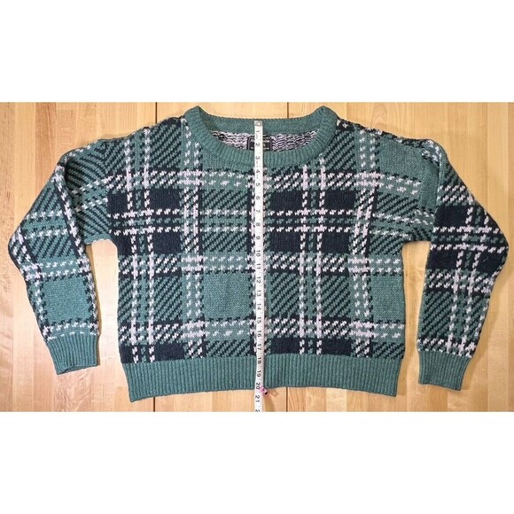 Abercrombie & Fitch Women Sweater Large Green Crop Plaid Knit Wool Blend - Picture 2 of 11